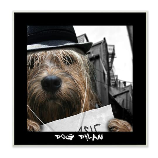 Stupell Industries Dog Dylan Funny Musician Wearing Hat Cityscape Wall Plaque Art